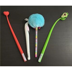 Set Of 4 New Boutique Heart, Avocado, Flamingo, Pom Pom Adorable Writing Pens